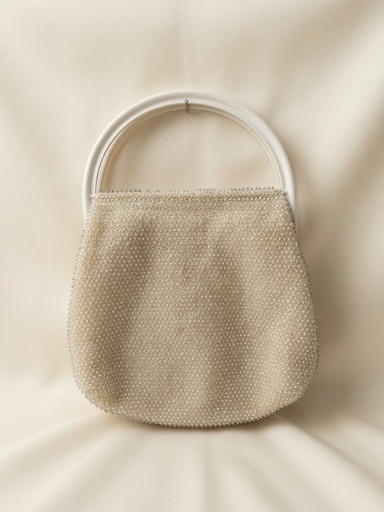 Unbranded Handbags - Vintage Cream Beaded Top Handle Evening Bag Mid Century Bridal Purse Off‎ White